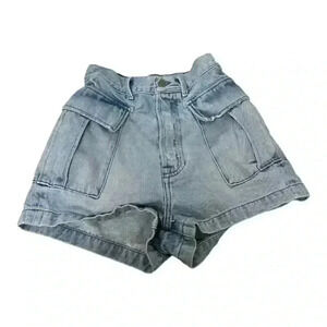 GRLFRND High-Waisted Denim Shorts Women's Blue Size 26 Zip Front